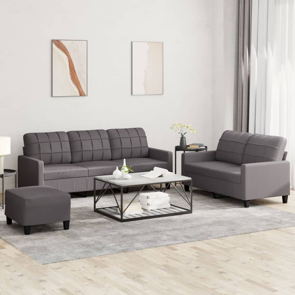Set Di Divani 3 Pz Con Cuscini Grigio In Similpelle