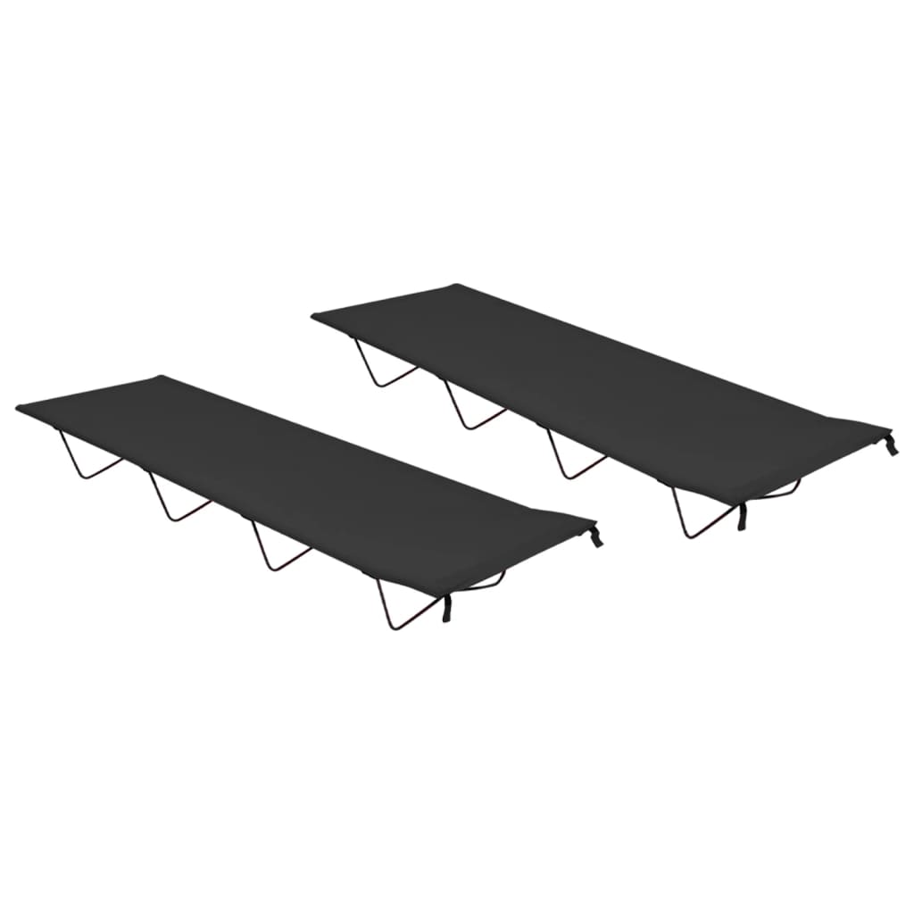 Lettini Campeggio 2 Pz 180x60x19 Cm Tessuto Oxford Acciaio Nero