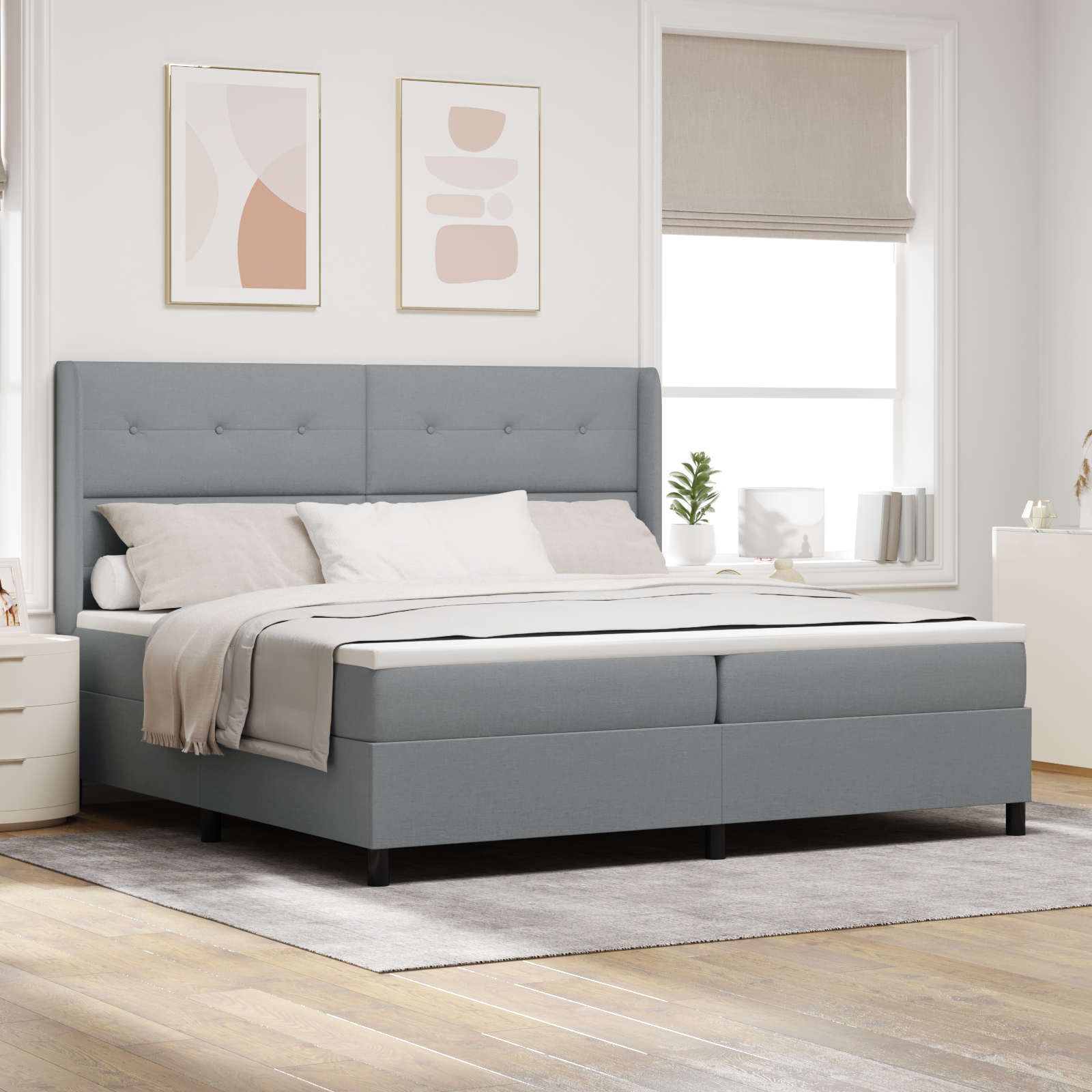 <strong>letto A Molle Con Materasso </strong> Grigio Chiaro 200x200 Cm In Tessuto