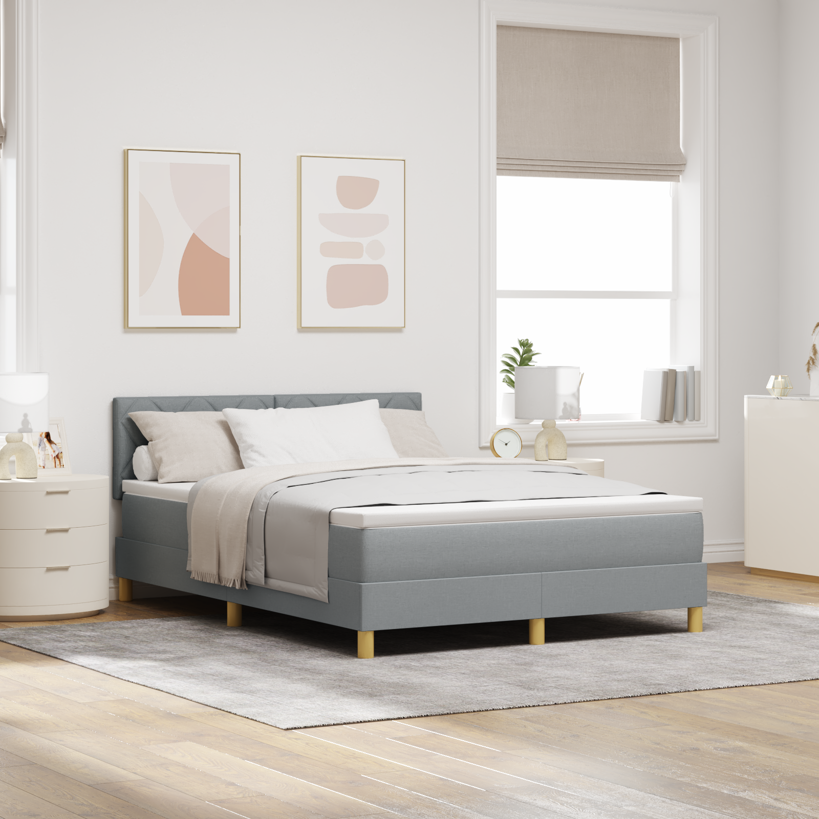 Vitaxl Letto Rete A Molle Con Materasso Grigio Chiaro 160x200 Cm Tessuto