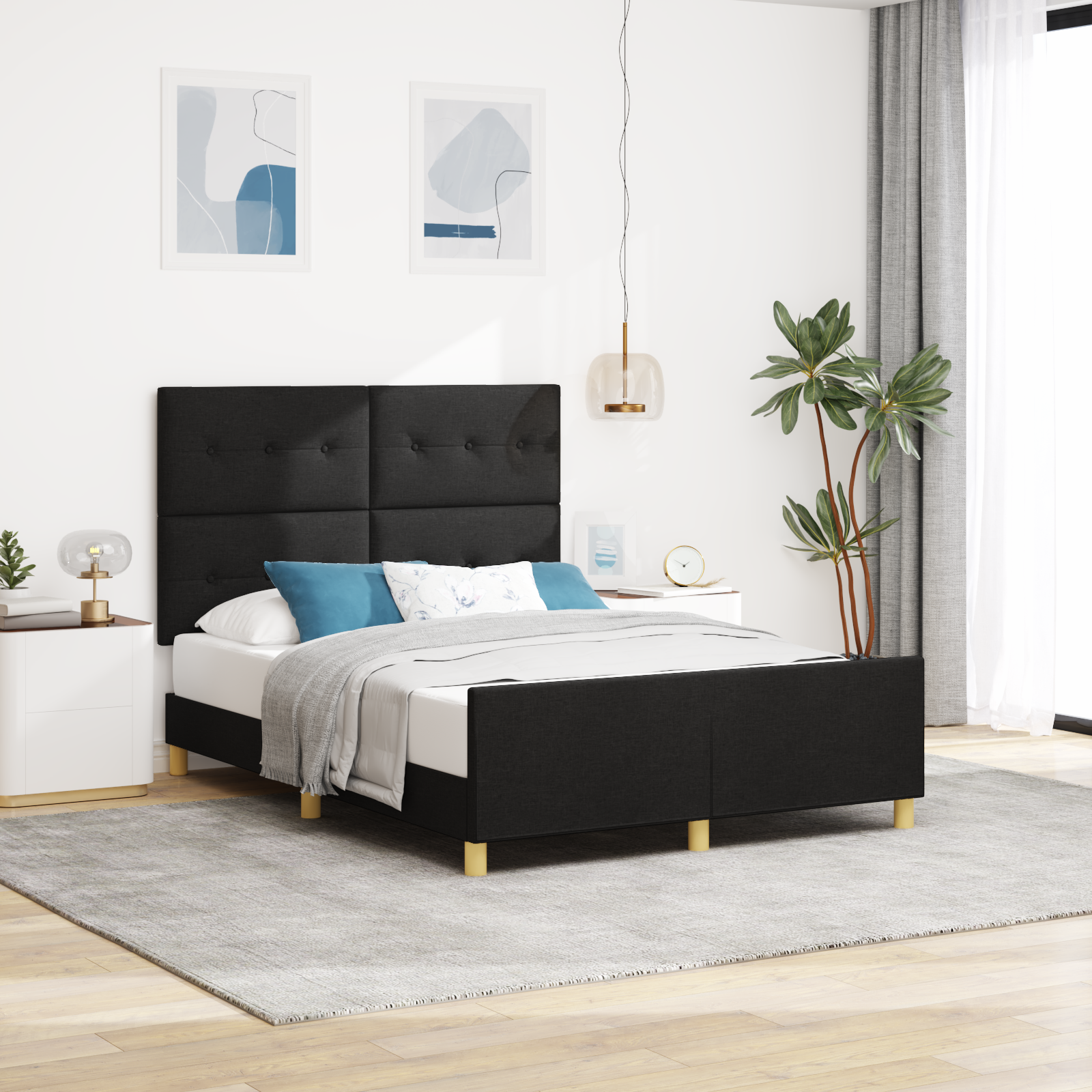 Letto Nero 140x190 Cm In Tessuto