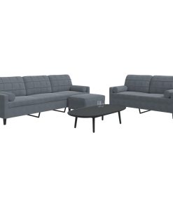 Set Di Divani 3 Pz Con Cuscini E Rinforzi Grigio Scuro Velluto