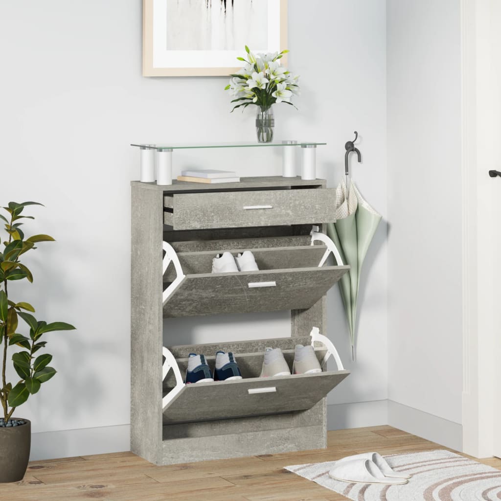 Scarpiera Grigio Cemento 63x24x104 Cm In Legno Multistrato