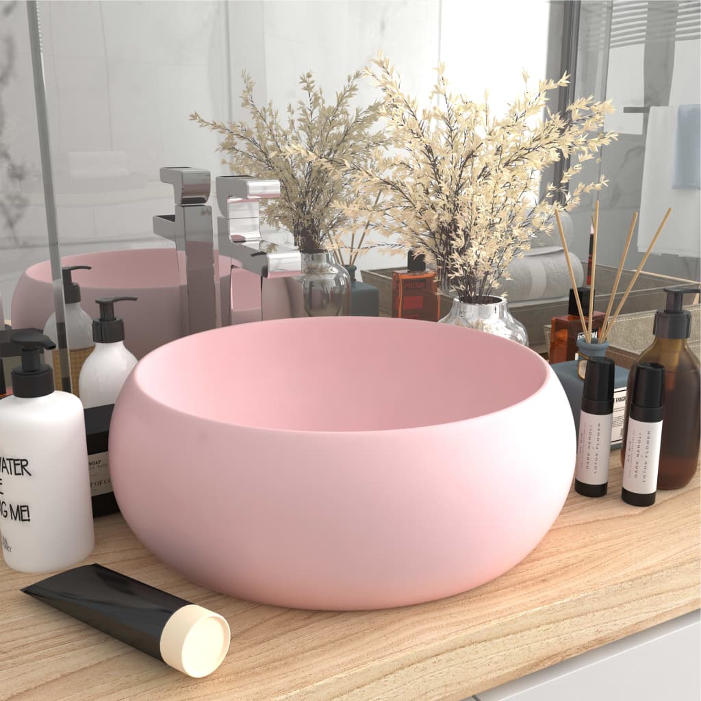 Lavandino Lusso Rotondo Rosa Opaco 40x15 Cm In Ceramica