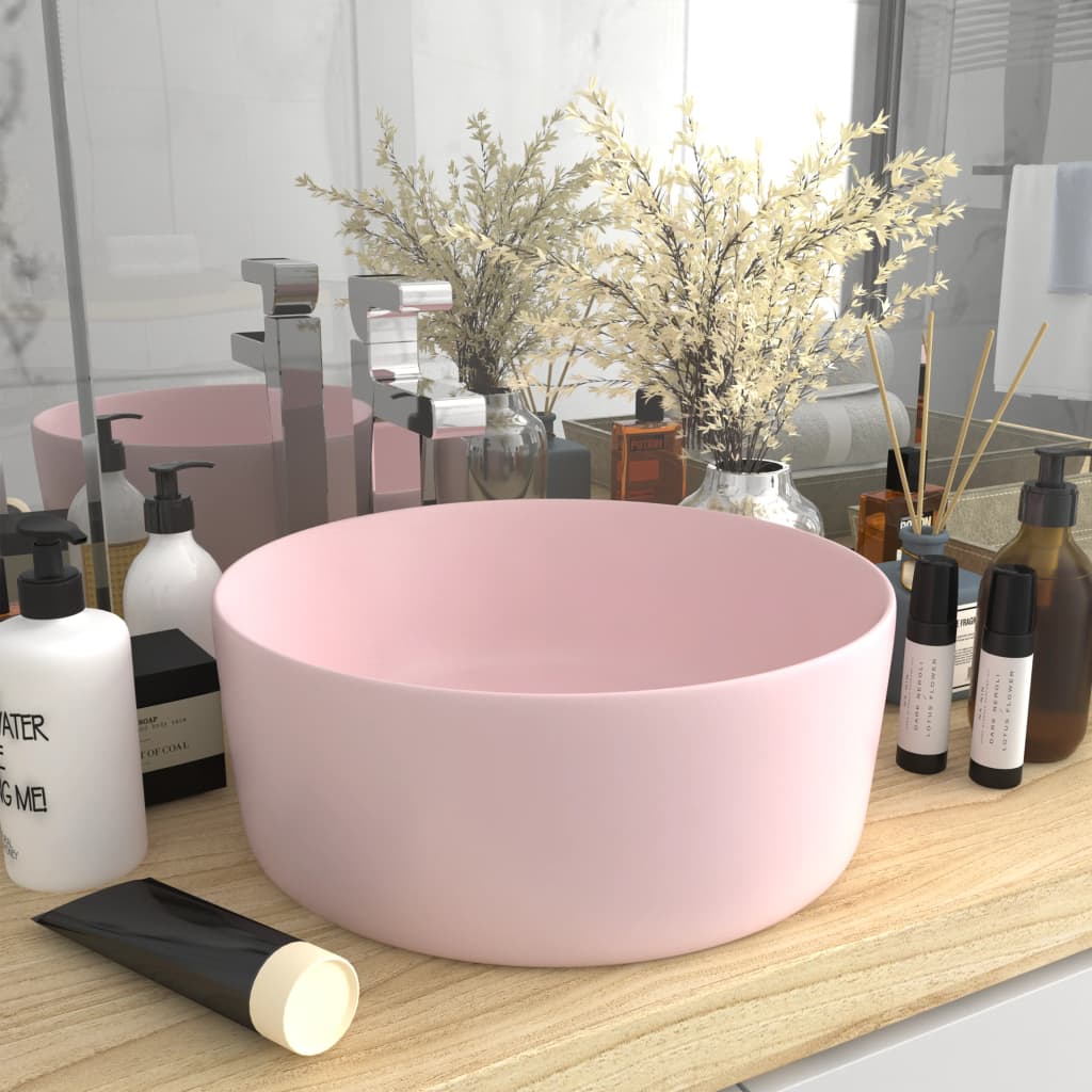 Lavandino Lusso Rotondo Rosa Opaco 40x15 Cm In Ceramica