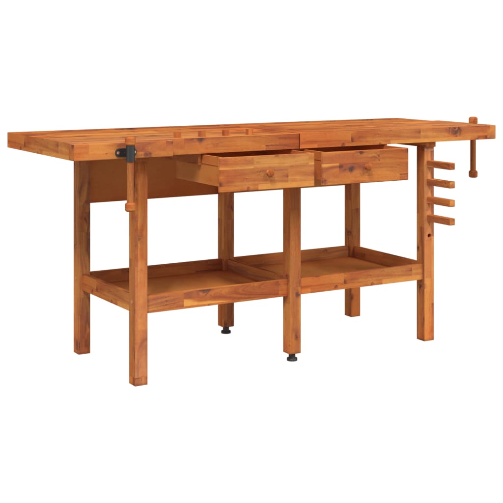 Banco Lavoro Cassetti E Morse 192x62x83cm Legno Massello Acacia - Image 3