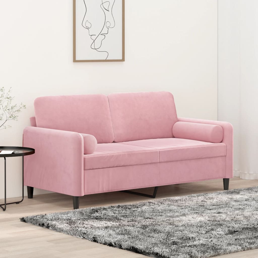 Divano A 2 Posti Con Cuscini Rosa 140 Cm In Velluto