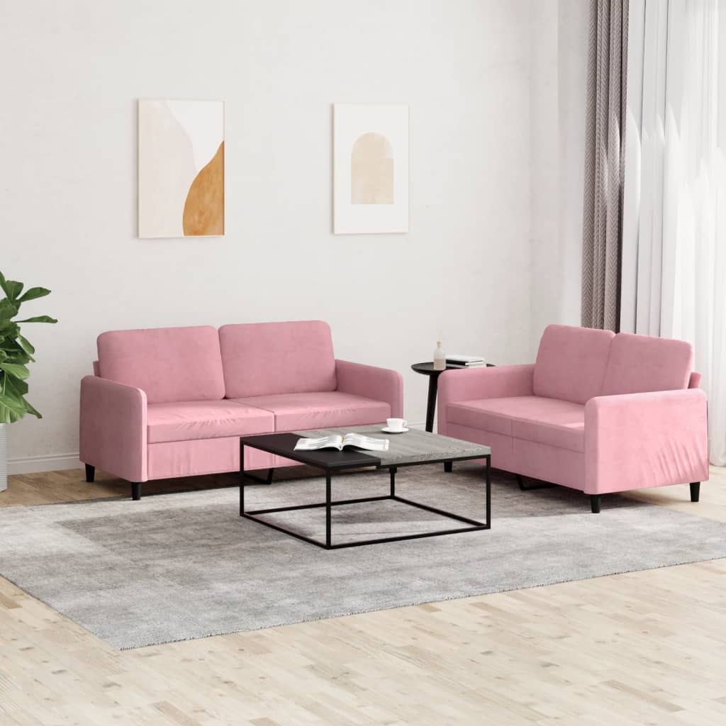 Set Di Divani 2 Pz Rosa In Velluto