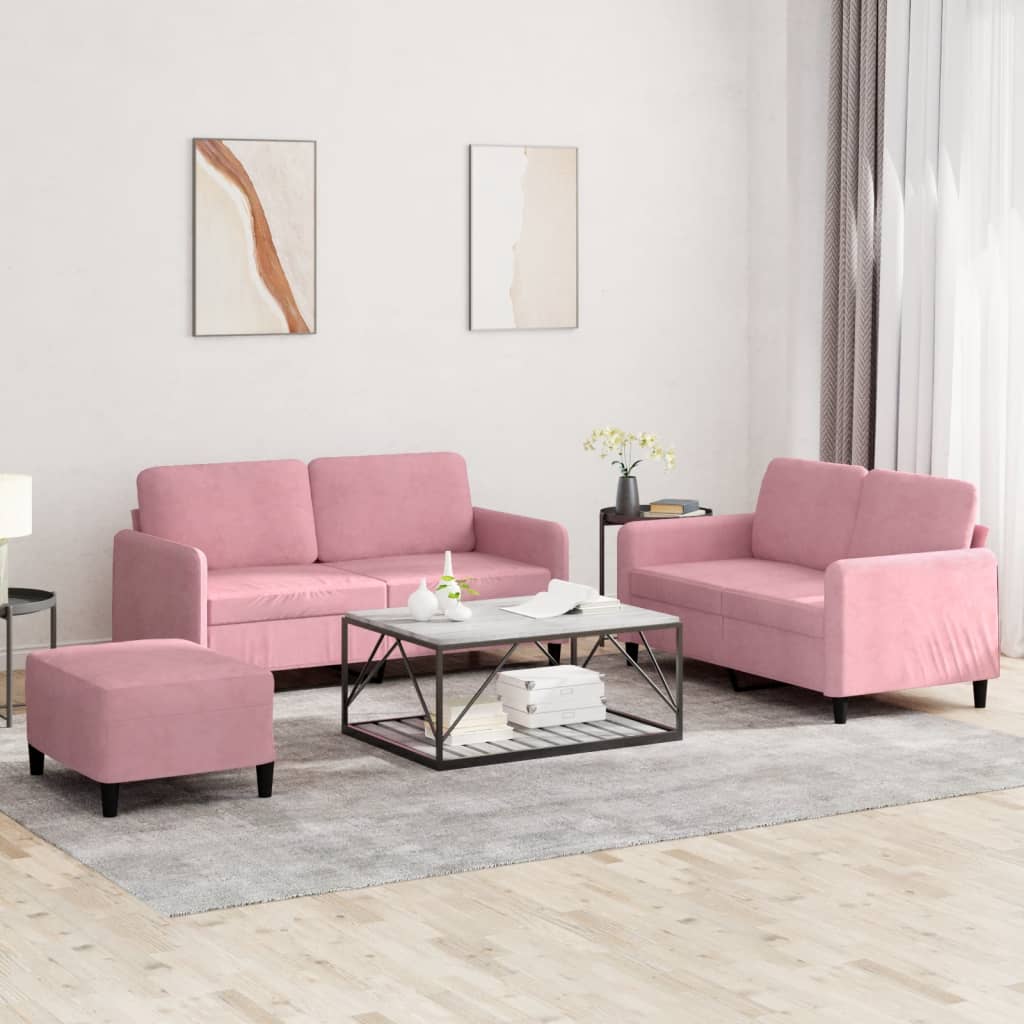 Set Di Divani 3 Pz Rosa In Velluto