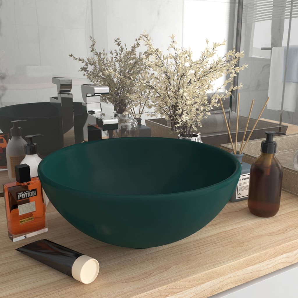Lavandino Lusso Rotondo Verde Scuro Opaco 32,5x14 Cm Ceramica