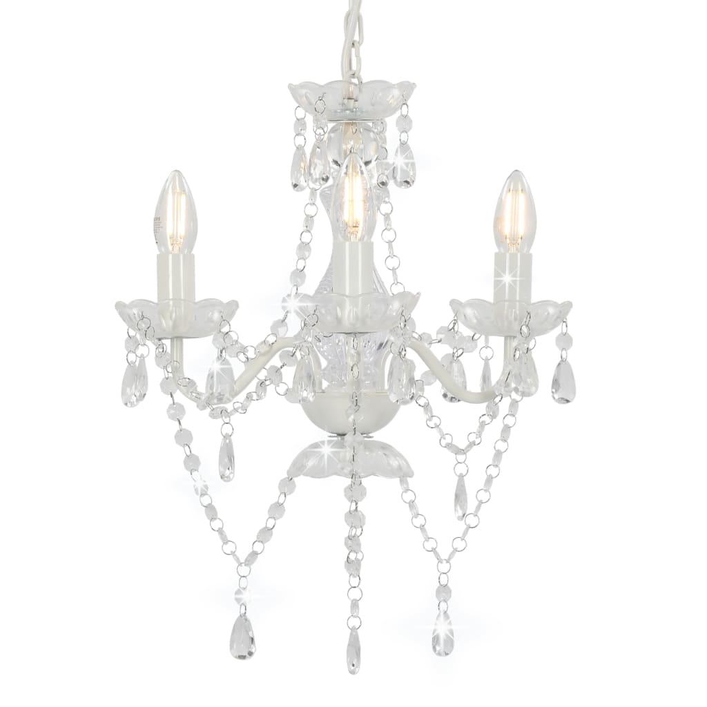 Lampadario Con Perline Bianco Tondo 3 E14
