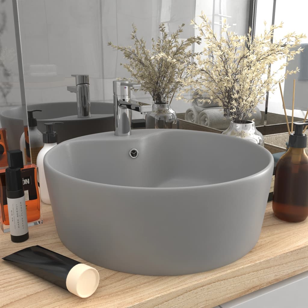 Lavandino Con Troppopieno Grigio Chiaro Opaco 36x13 Cm Ceramica