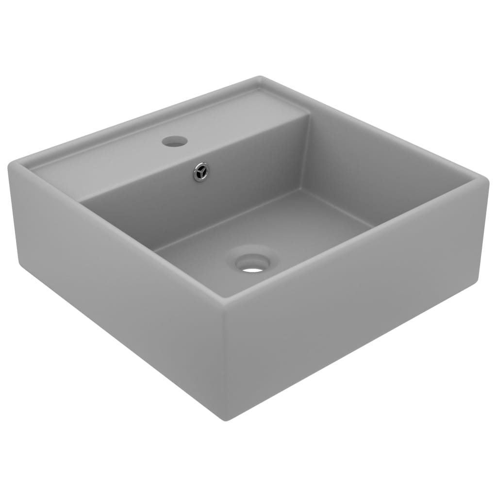 Lavabo Con Troppopieno Cubico Grigio Opaco 41x41 Cm In Ceramica