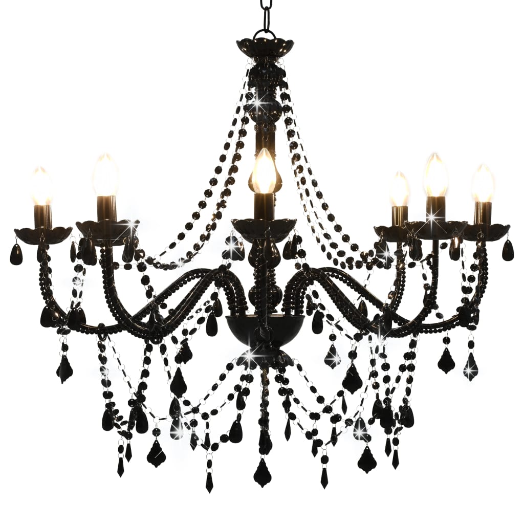 Lampadario Con Perline Nero 8 Lampadine E14