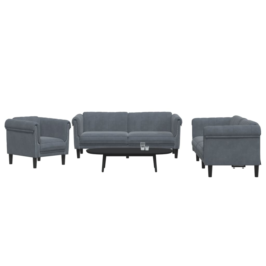 Set Di Divani 3 Pz Grigio Scuro In Velluto