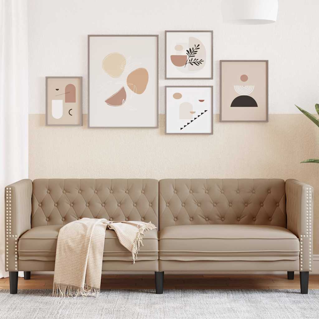 Poltrona Chesterfield A 3 Posti Cappuccino In Similpelle