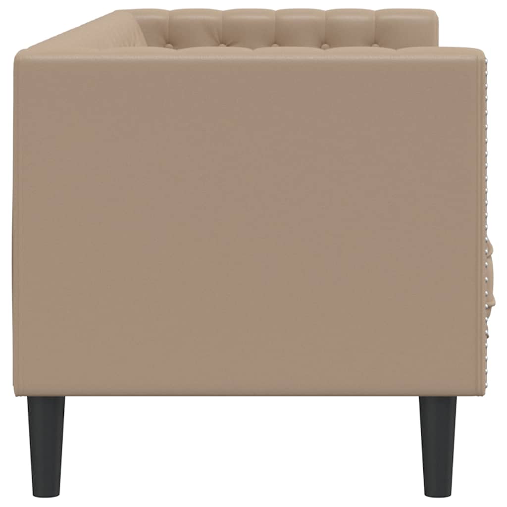 Poltrona Chesterfield A 3 Posti Cappuccino In Similpelle - Image 5