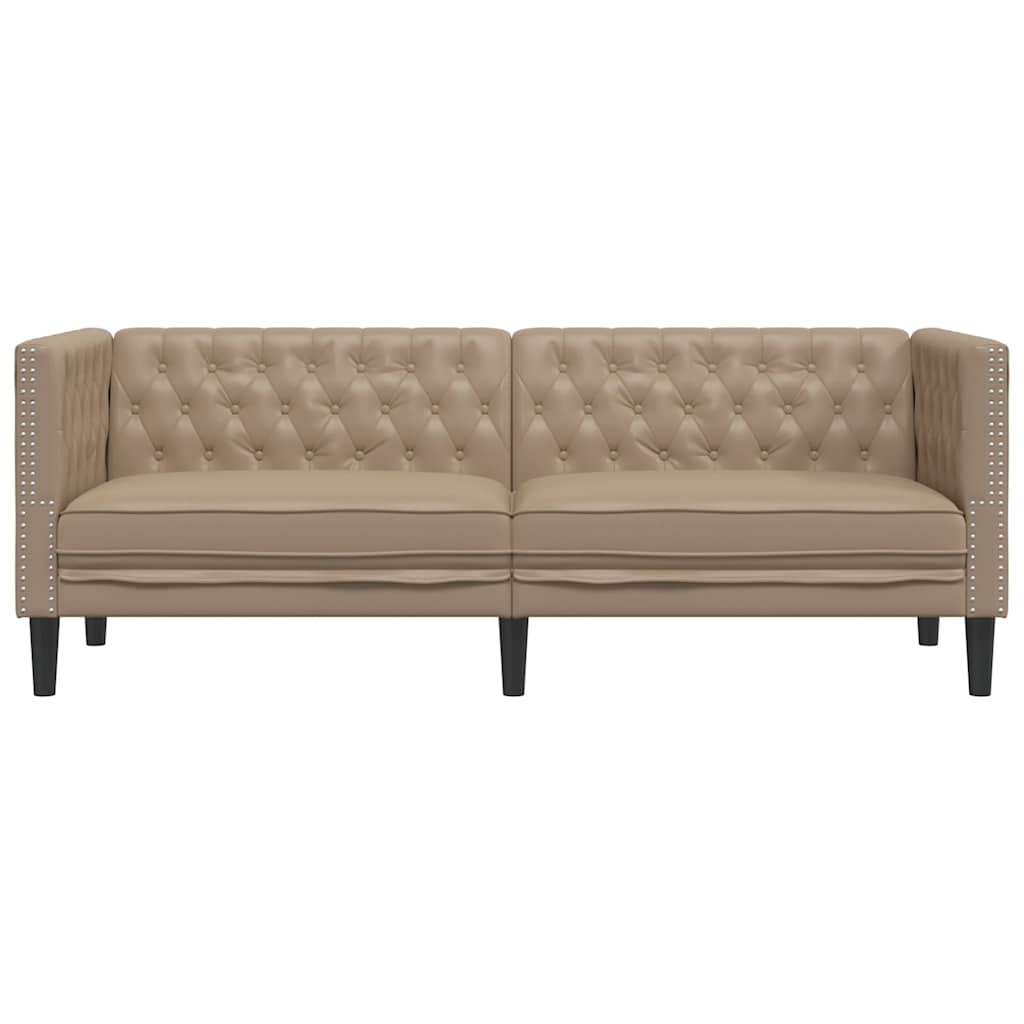 Poltrona Chesterfield A 3 Posti Cappuccino In Similpelle - Image 4