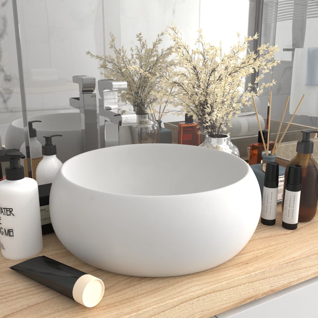 Lavandino Lusso Rotondo Bianco Opaco 40x15 Cm In Ceramica
