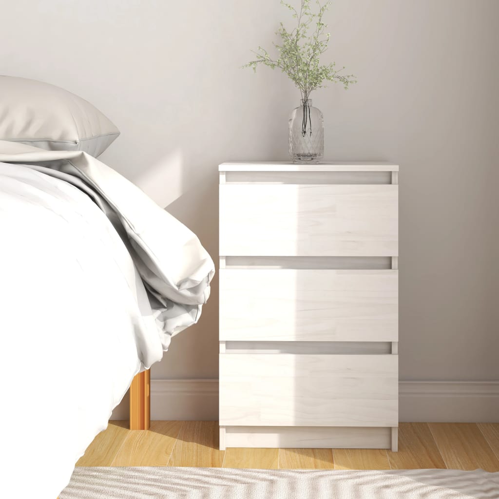 Comodino Bianco 40x29,5x64 Cm In Legno Massello Di Pino