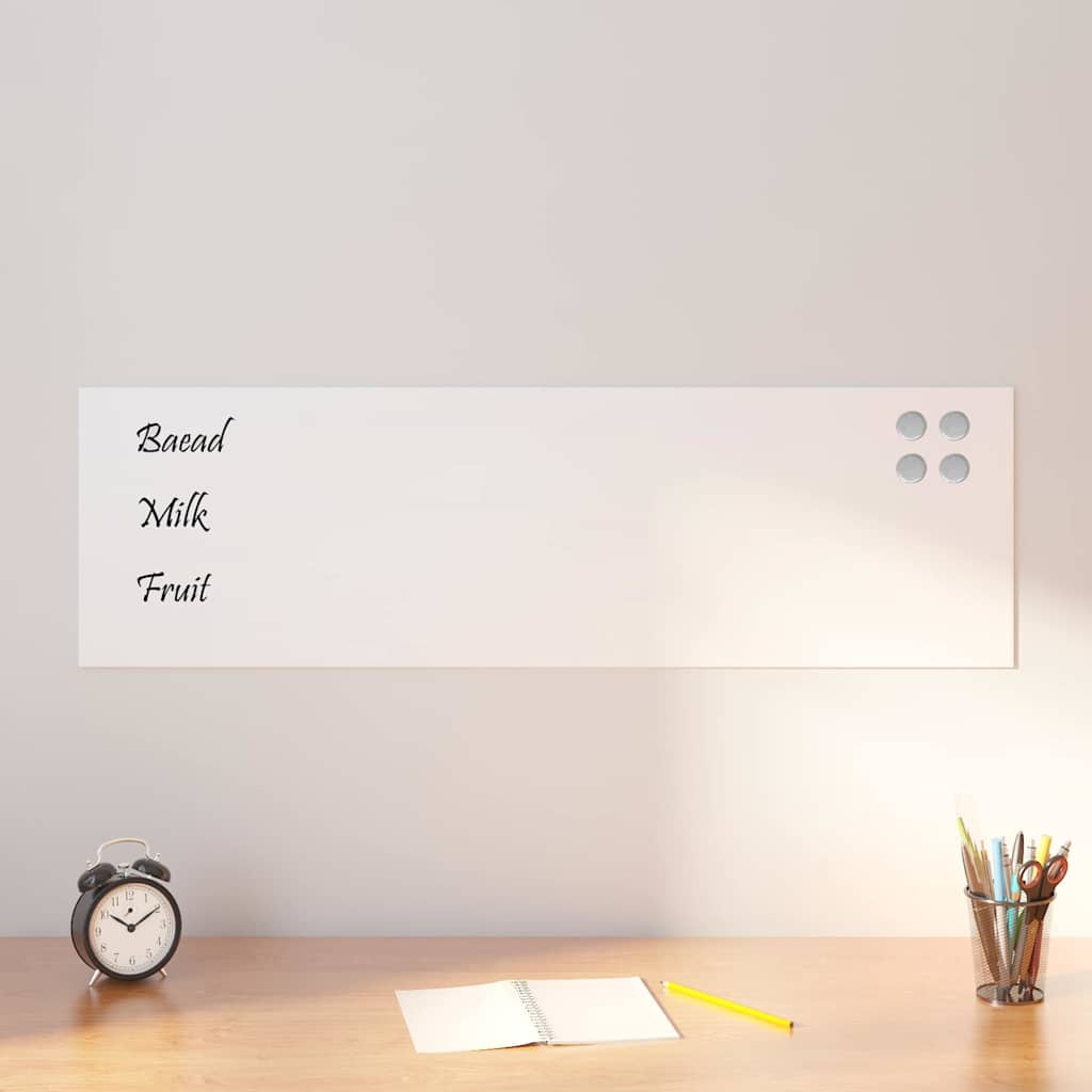 vidaXL Pizarra magnética de pared vidrio templado blanco 100x30 cm