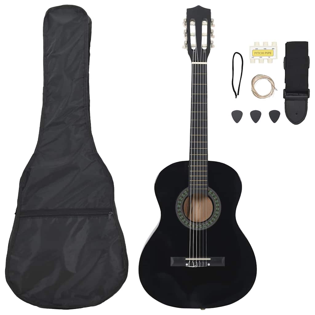 vidaXL Set de guitarra clásica para principiantes 8 pzas negra 3/4 36"
