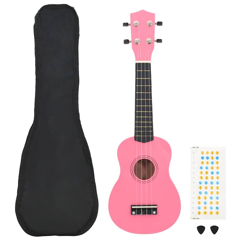 vidaXL Set de ukelele soprano con funda para niños rosa 23"