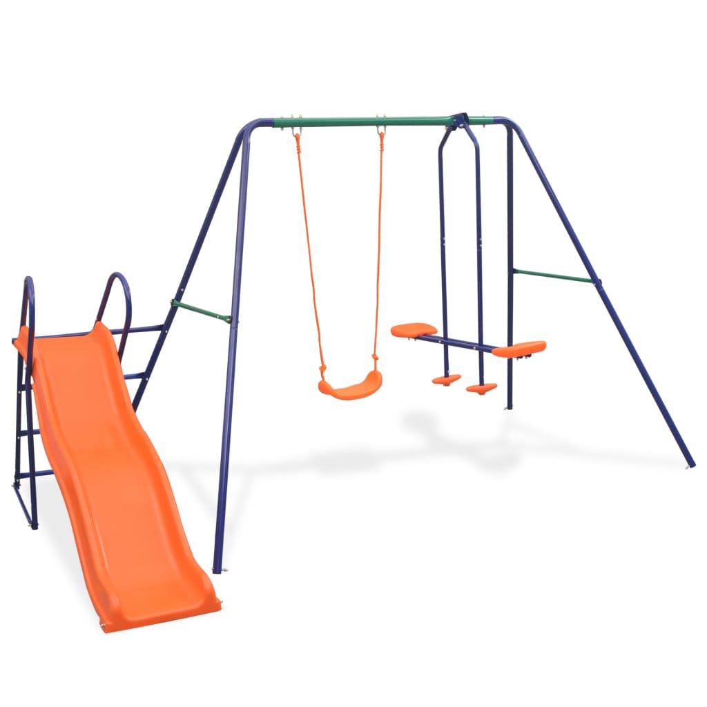 vidaXL Juego de columpios con tobogán y 3 asientos naranja