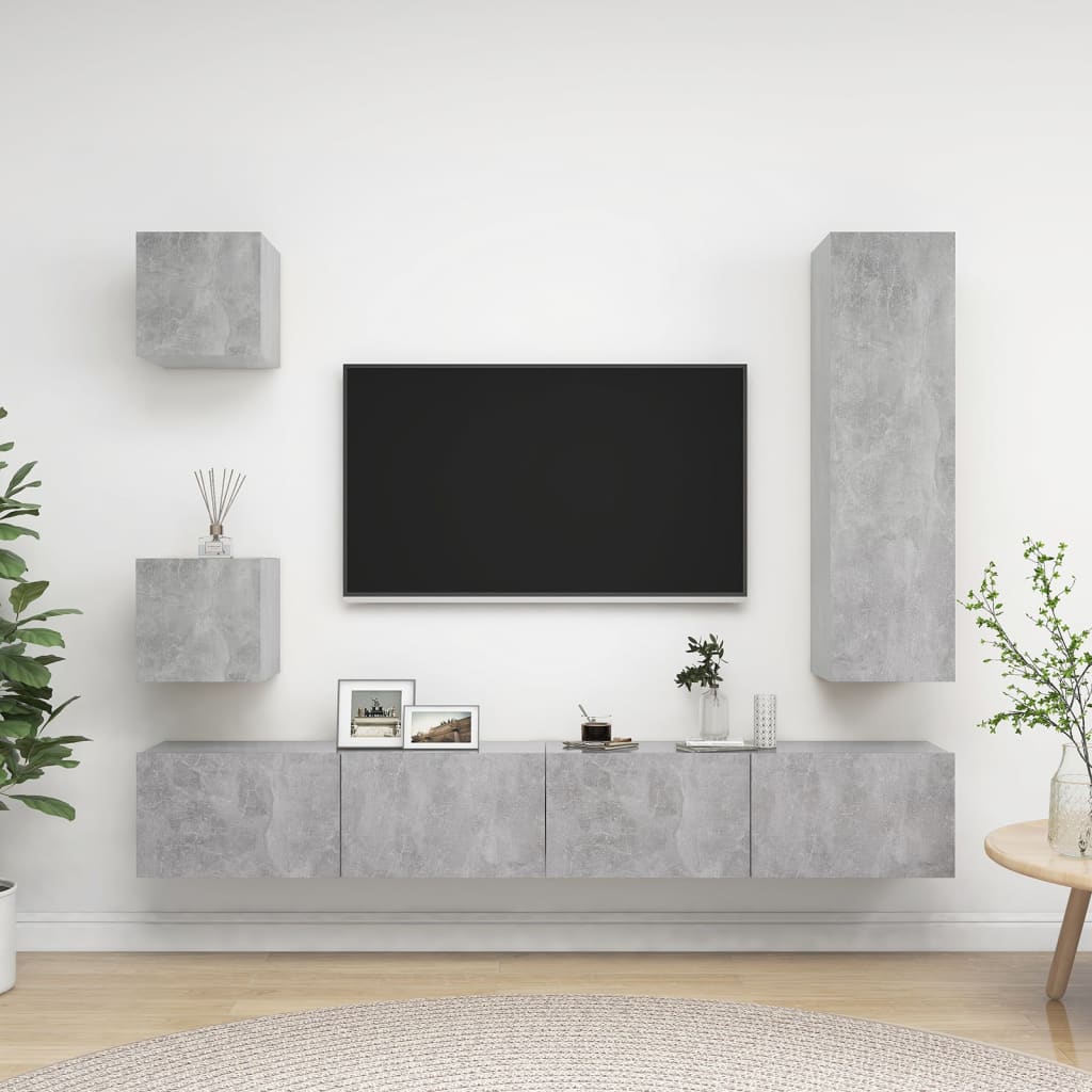 vidaXL Set muebles de salón TV 5 pzas madera ingeniería gris hormigón