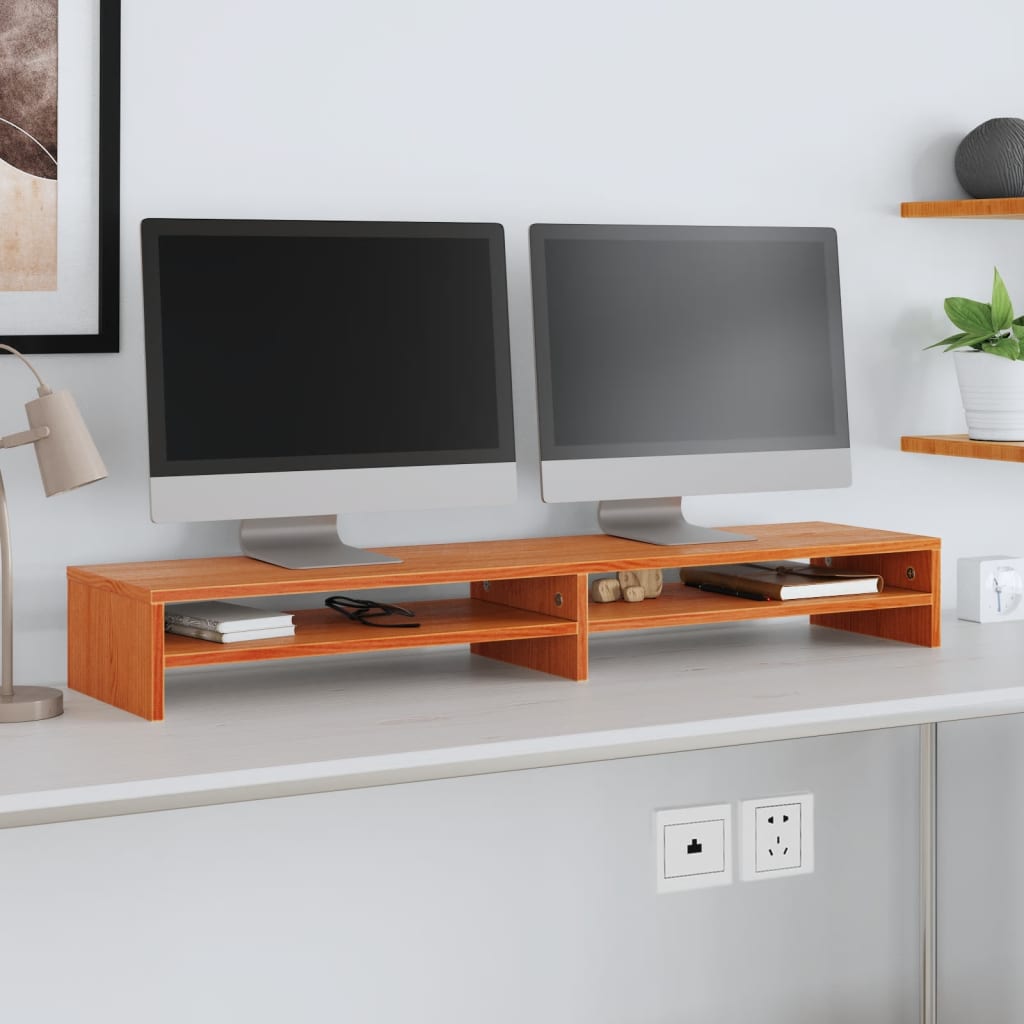 vidaXL Soporte de monitor madera maciza pino marrón cera 100x24x13 cm