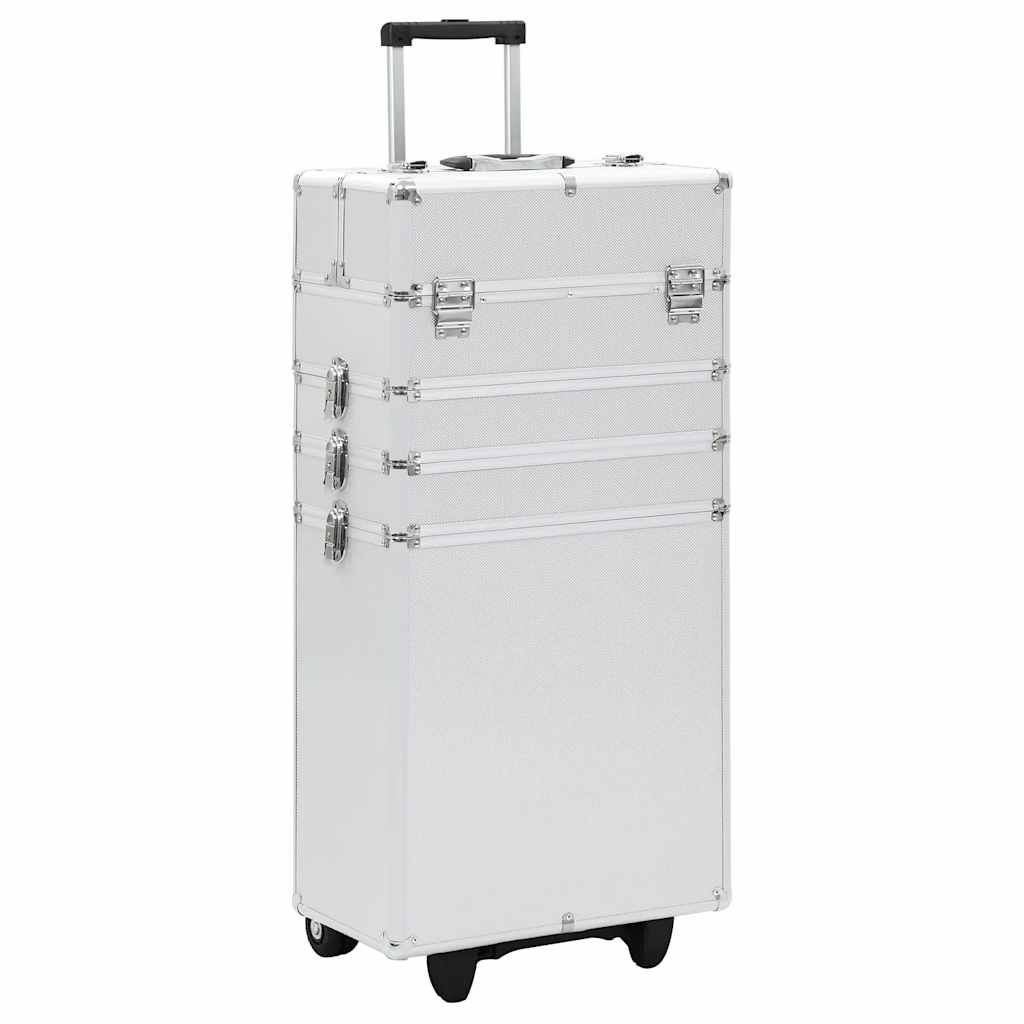 vidaXL Maletín trolley de maquillaje de aluminio plateado