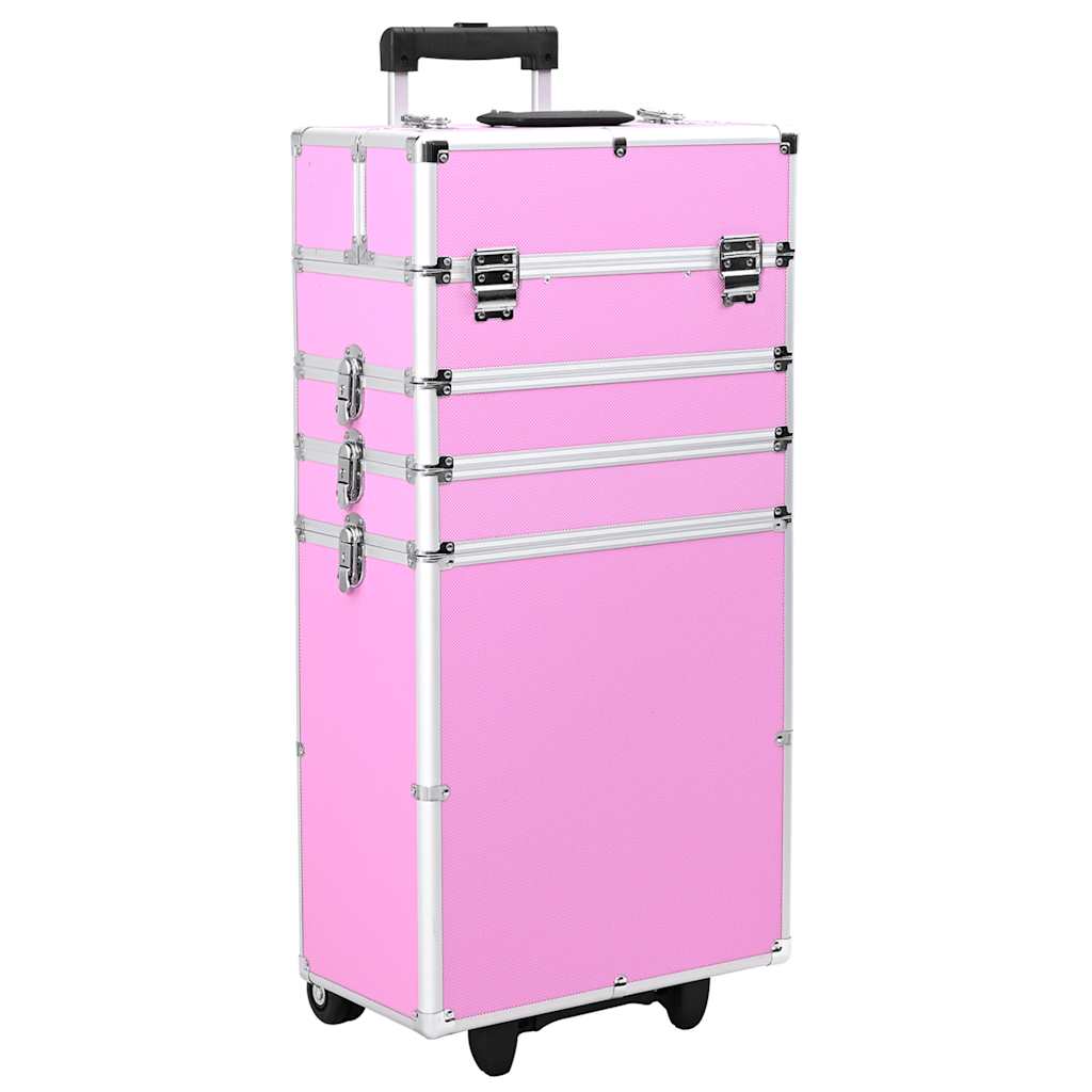 vidaXL Maletín trolley de maquillaje de aluminio rosa