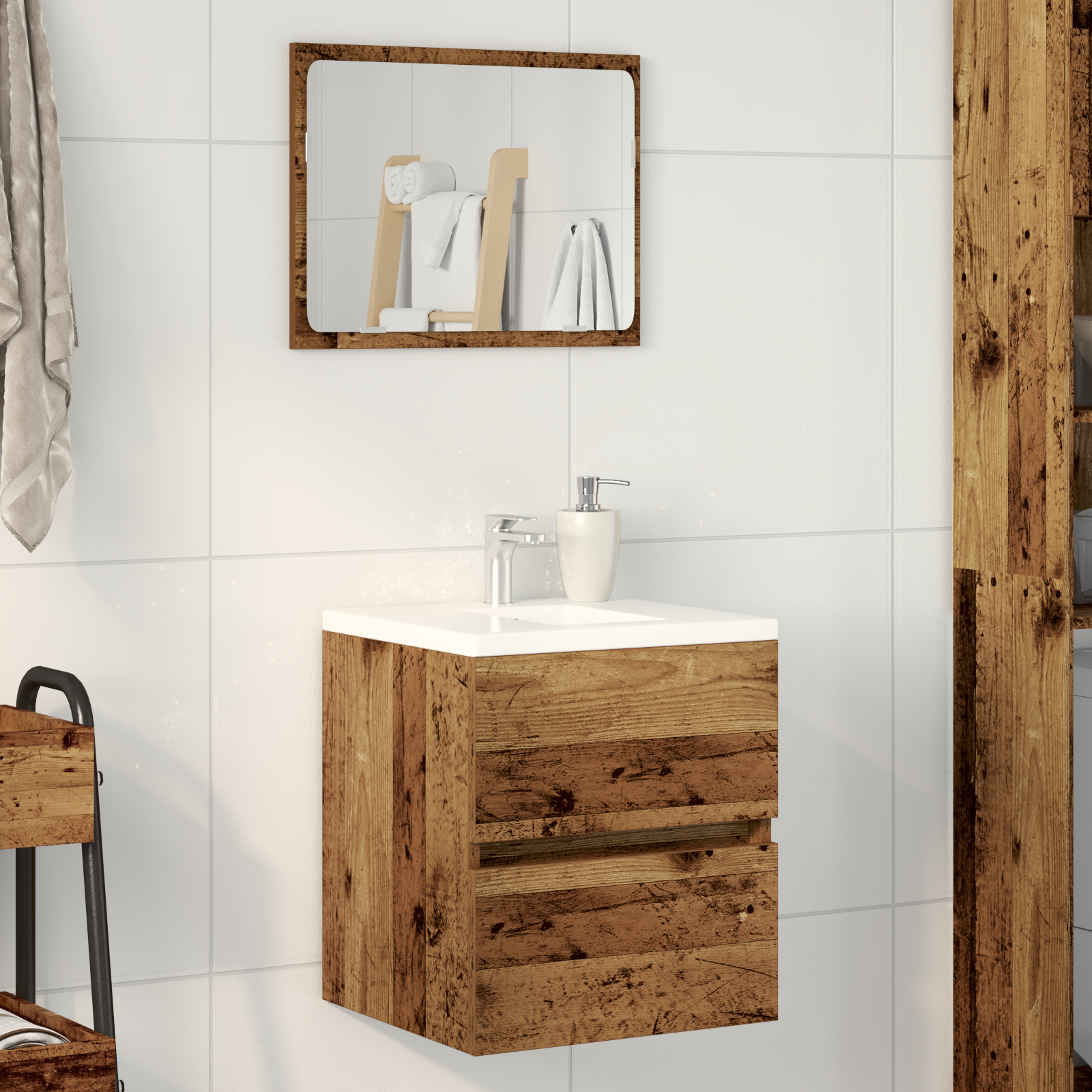 Mobile Lavabo Da Bagno Legno Antico 41x38,5x45 Cm In Truciolato