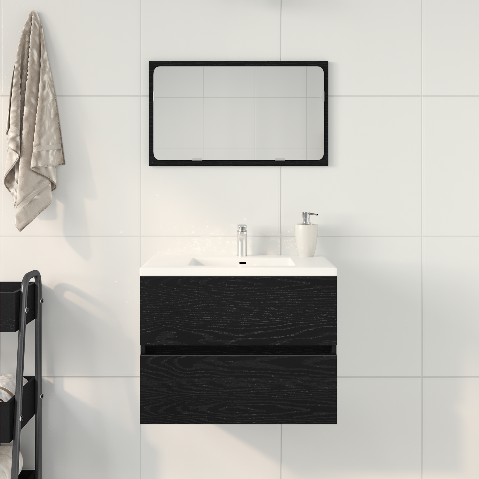 Mobile Lavabo Rovere Nero 60x38,5x45 Cm In Legno Multistrato - Image 4