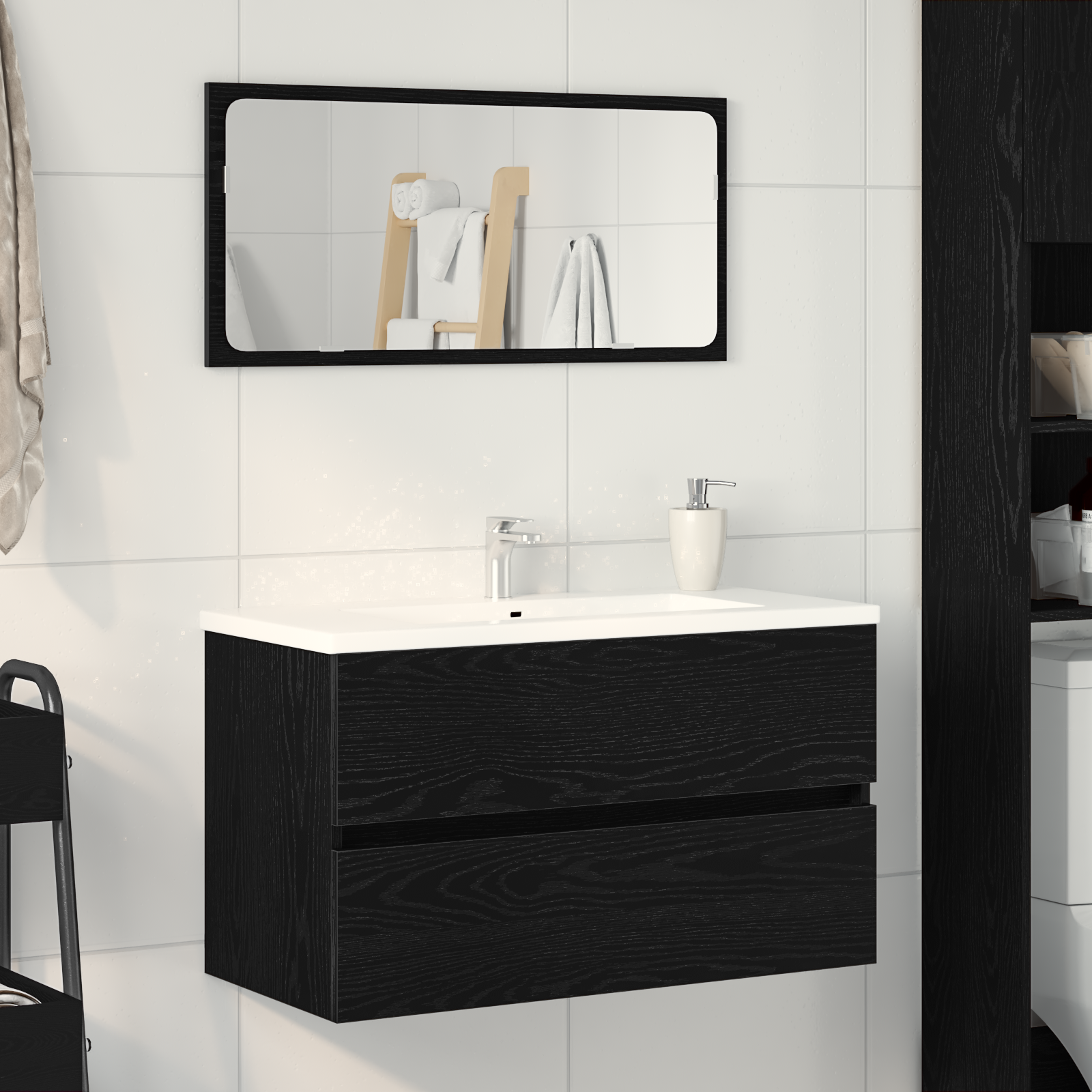 Mobile Lavabo Rovere Nero 80x38,5x45 Cm In Legno Multistrato