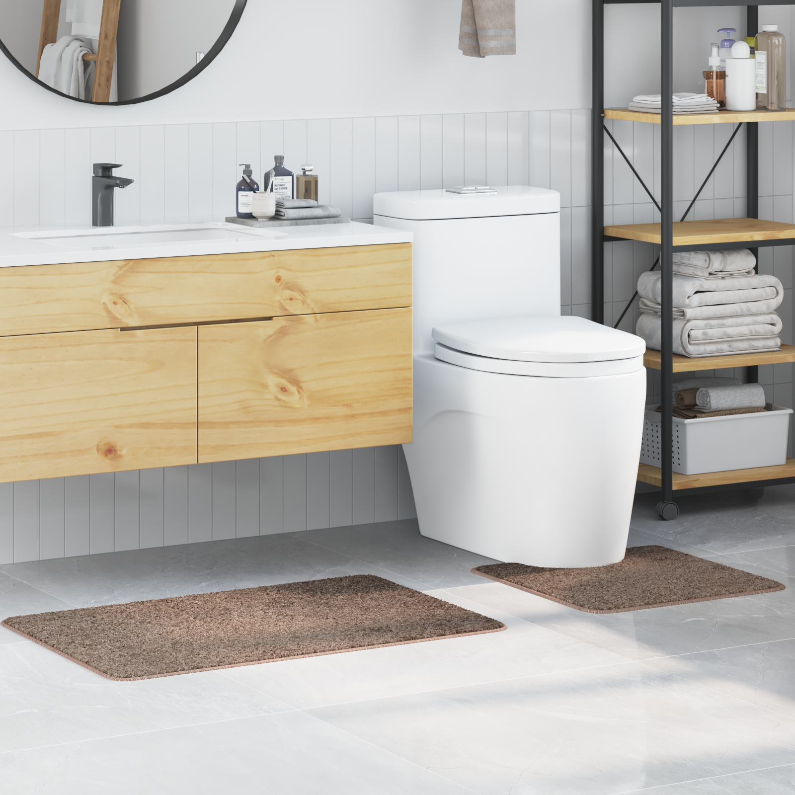 Set Di 2 Tappetini Da Bagno Marrone In Polipropilene Antiscivolo