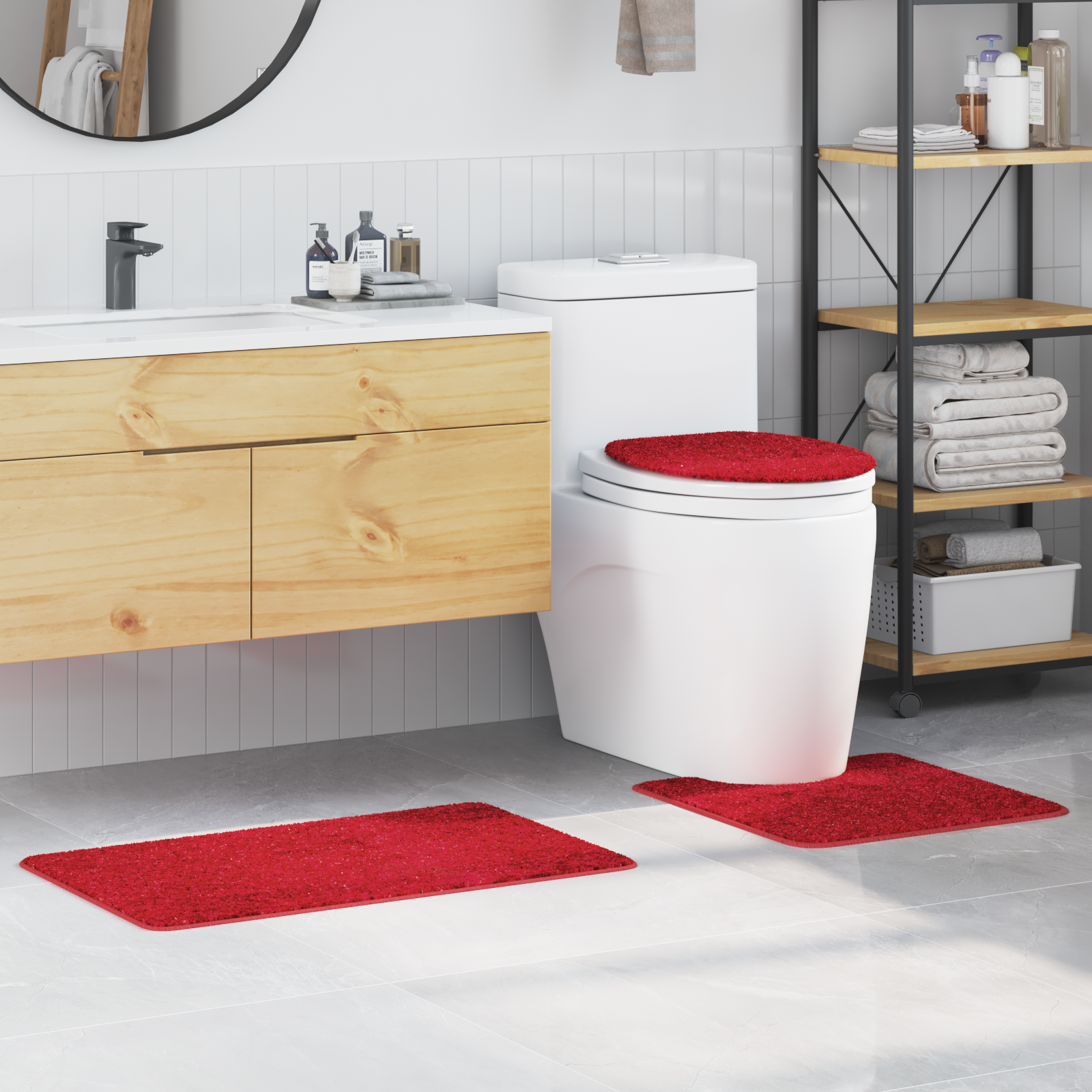 Set Di Tappetini Antiscivolo Per Il Bagno 3 Pcs Rosso pp