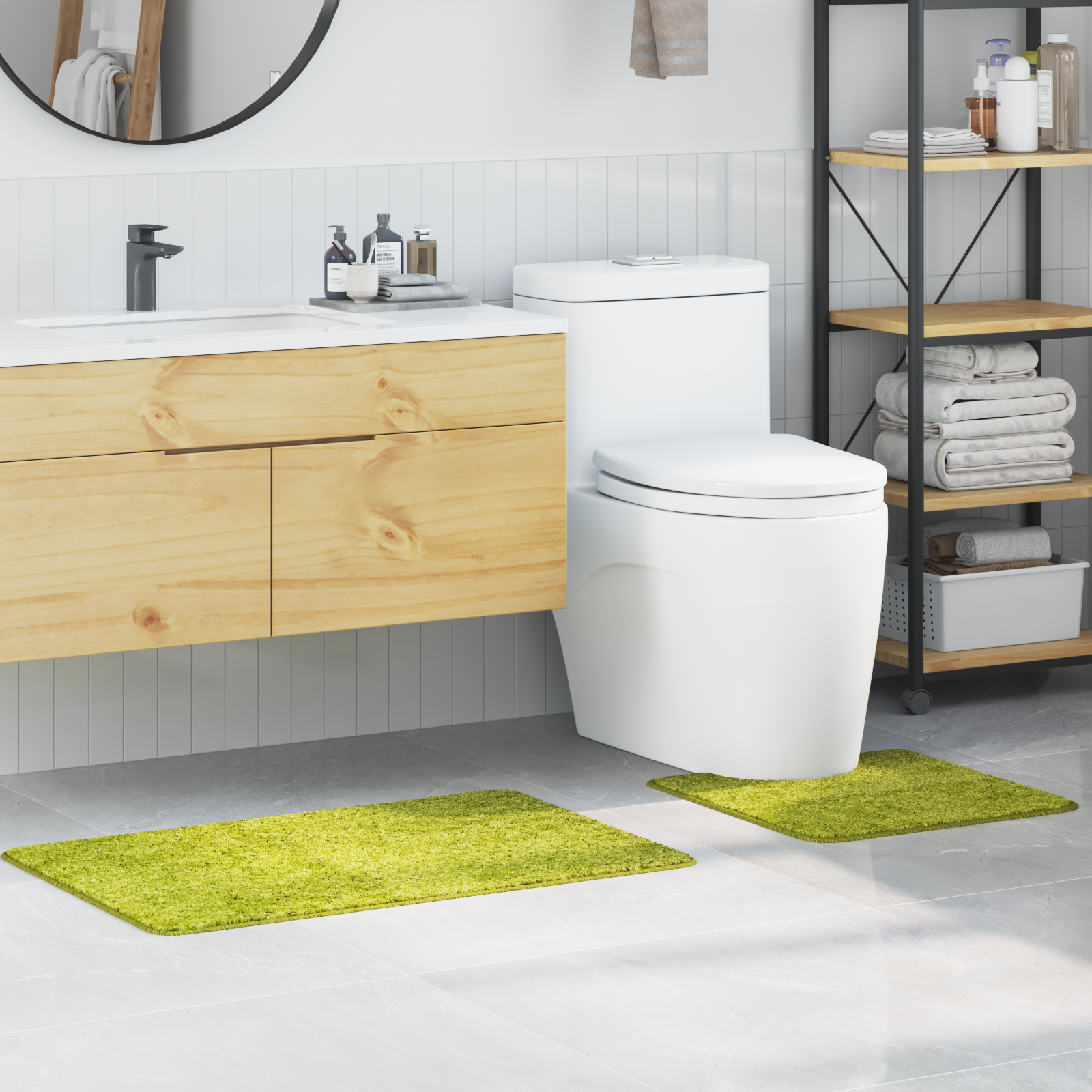 Set Di 2 Tappetini Da Bagno Verde In Polipropilene Antiscivolo