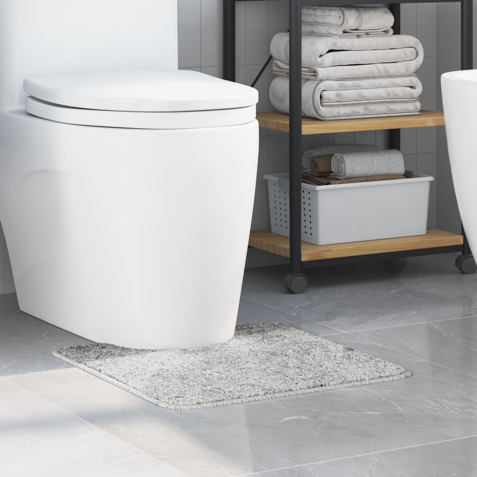 Tappeto Antiscivolo Per Bagno Con Taglio Per Toilette Grigio