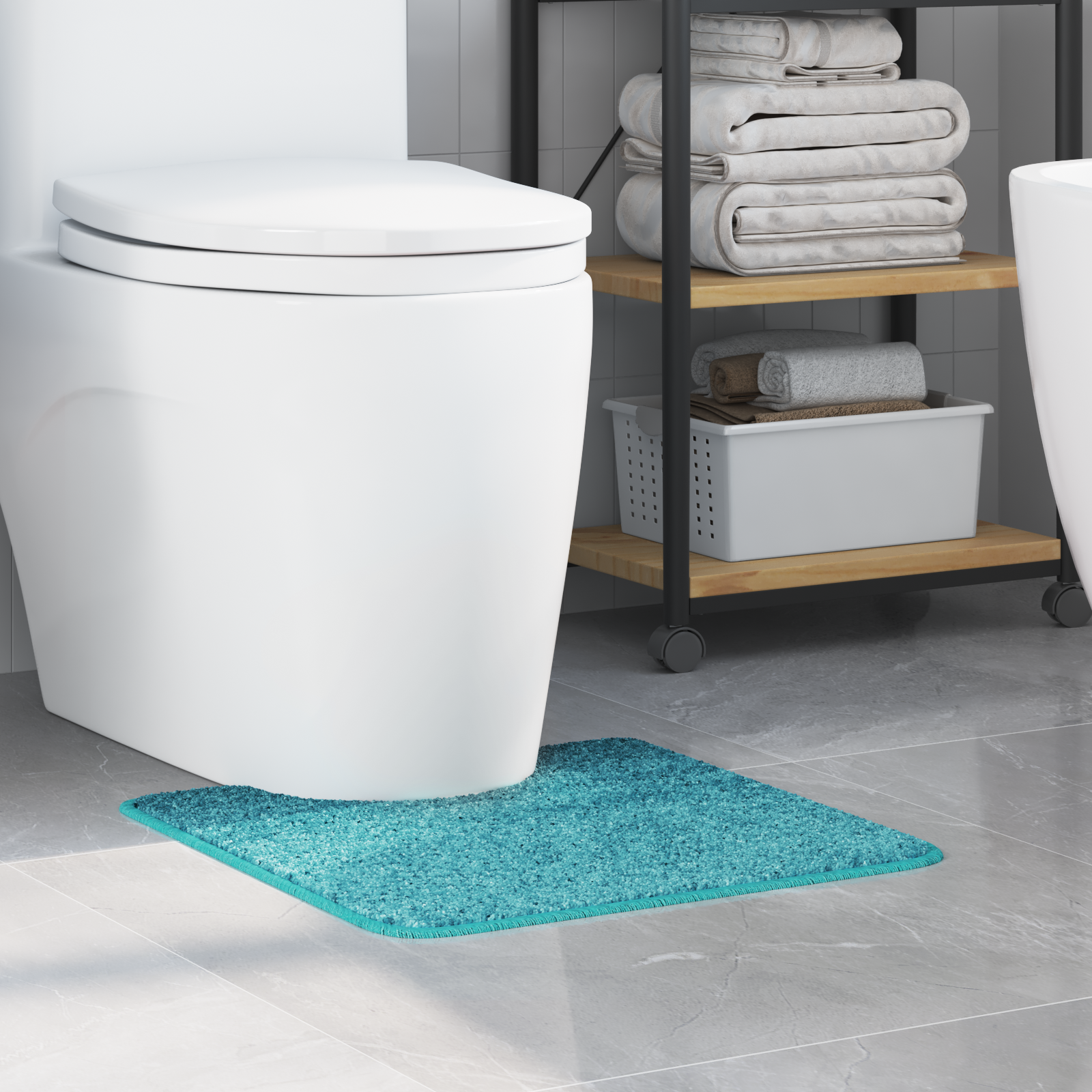 Tappeto Antiscivolo Per Bagno Con Taglio Per Toilette Turchese