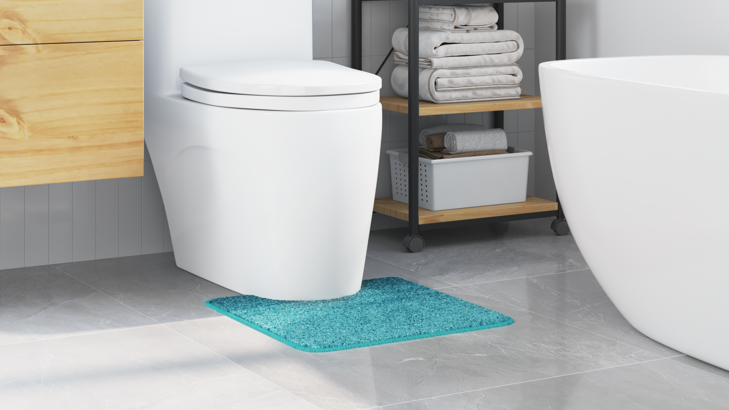 Tappeto Antiscivolo Per Bagno Con Taglio Per Toilette Turchese - Image 4