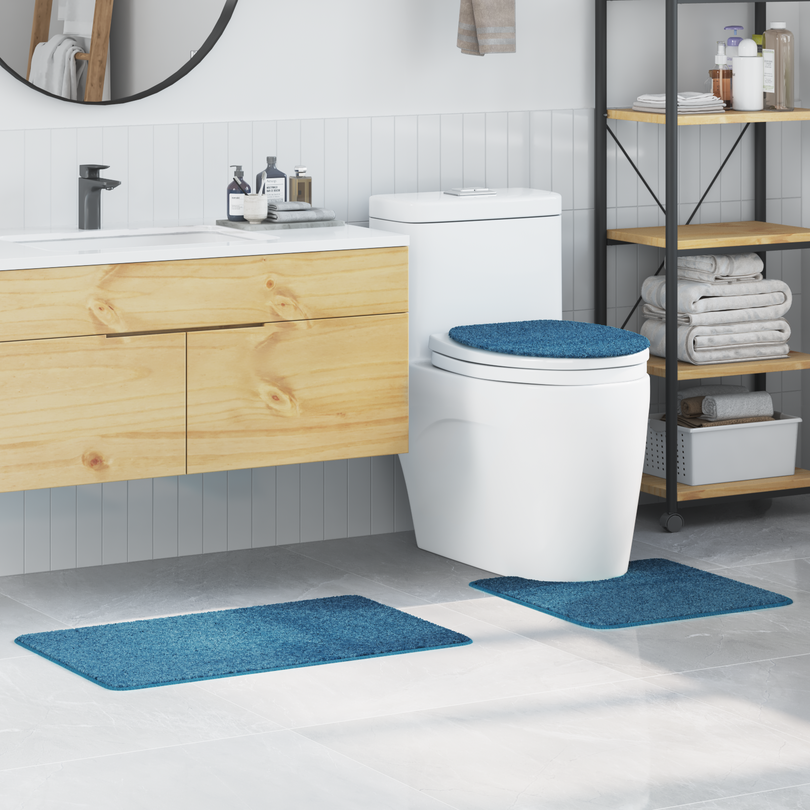 Set Di 3 Tappetini Da Bagno Vitaxl Blu In Polipropilene Antiscivolo