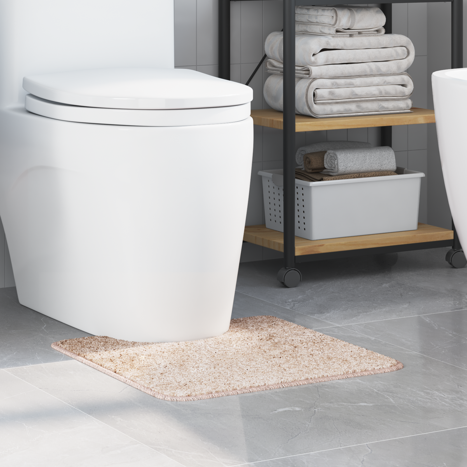 Tappeto Antiscivolo Per Bagno Con Taglio Per Toilette Crema