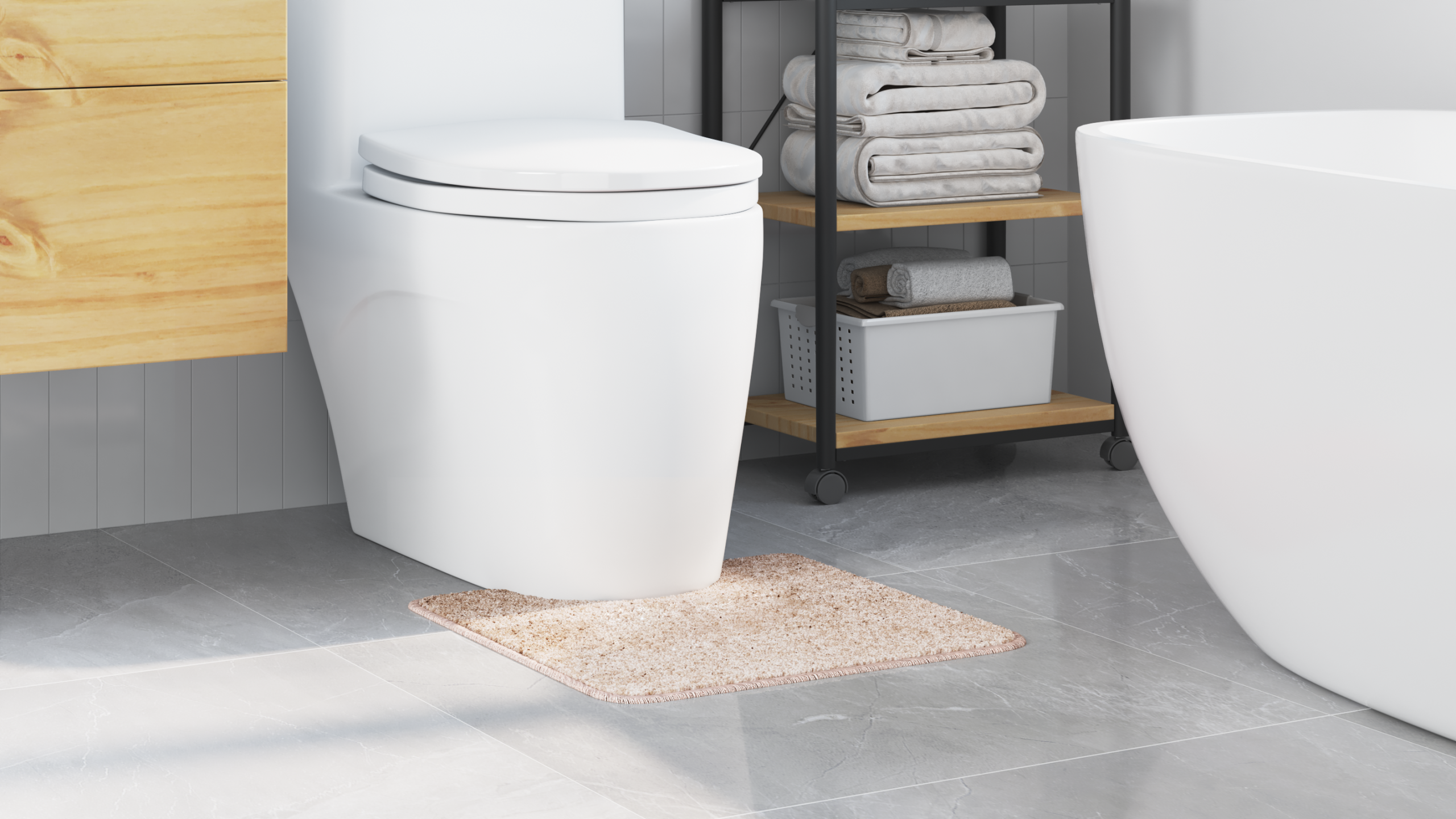 Tappeto Antiscivolo Per Bagno Con Taglio Per Toilette Crema - Image 4