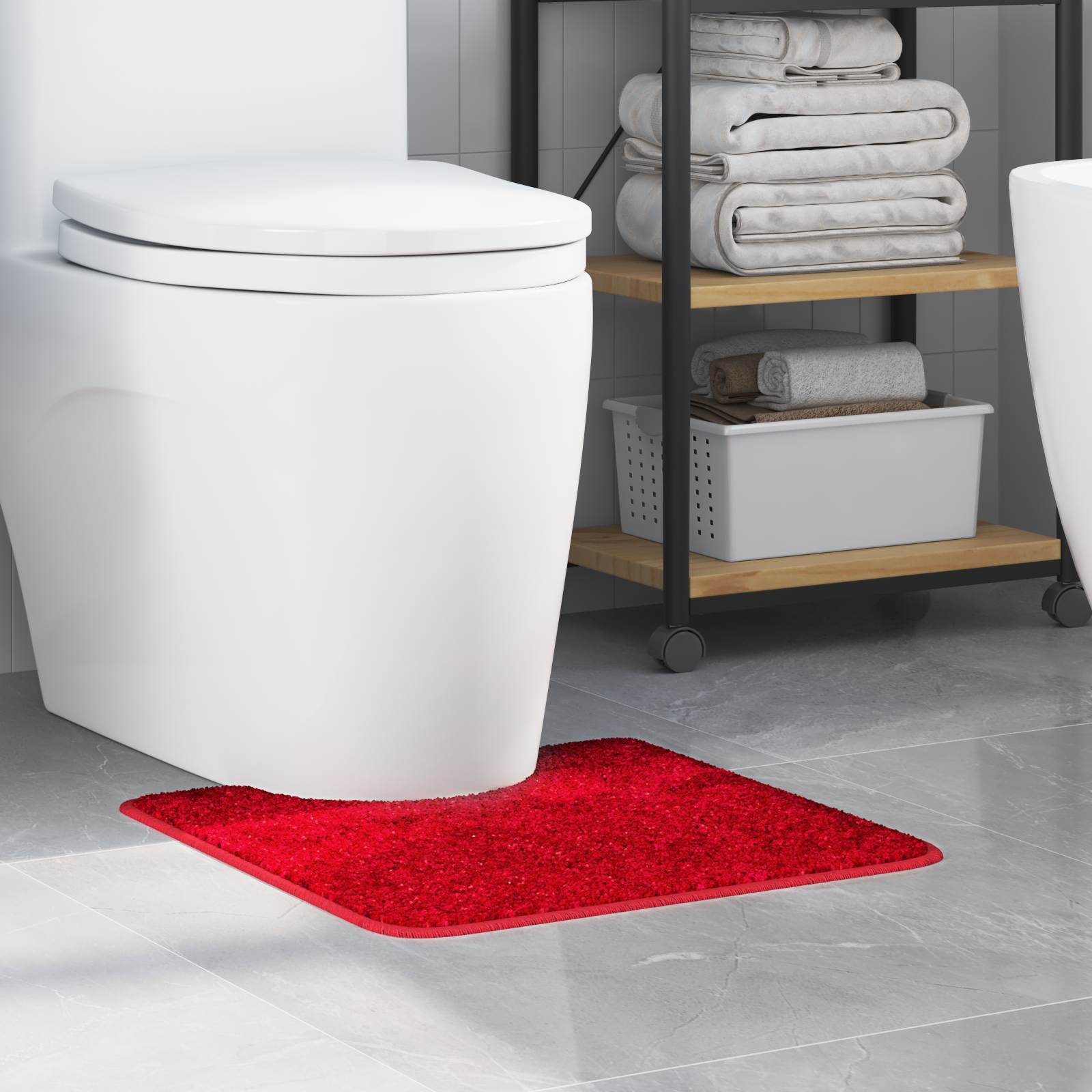 Tappeto Antiscivolo Per Bagno Con Taglio Per Toilette Rosso