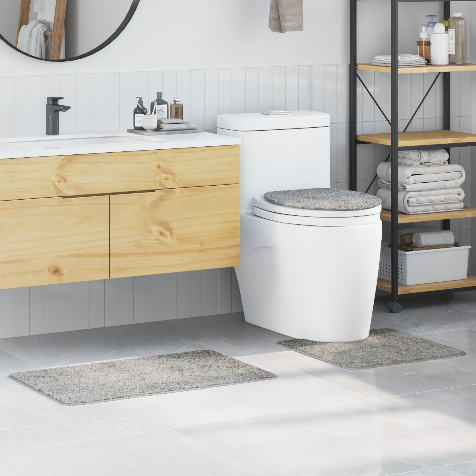 Set Di Tappetini Antiscivolo Per Il Bagno 3 Pcs Grigio pp