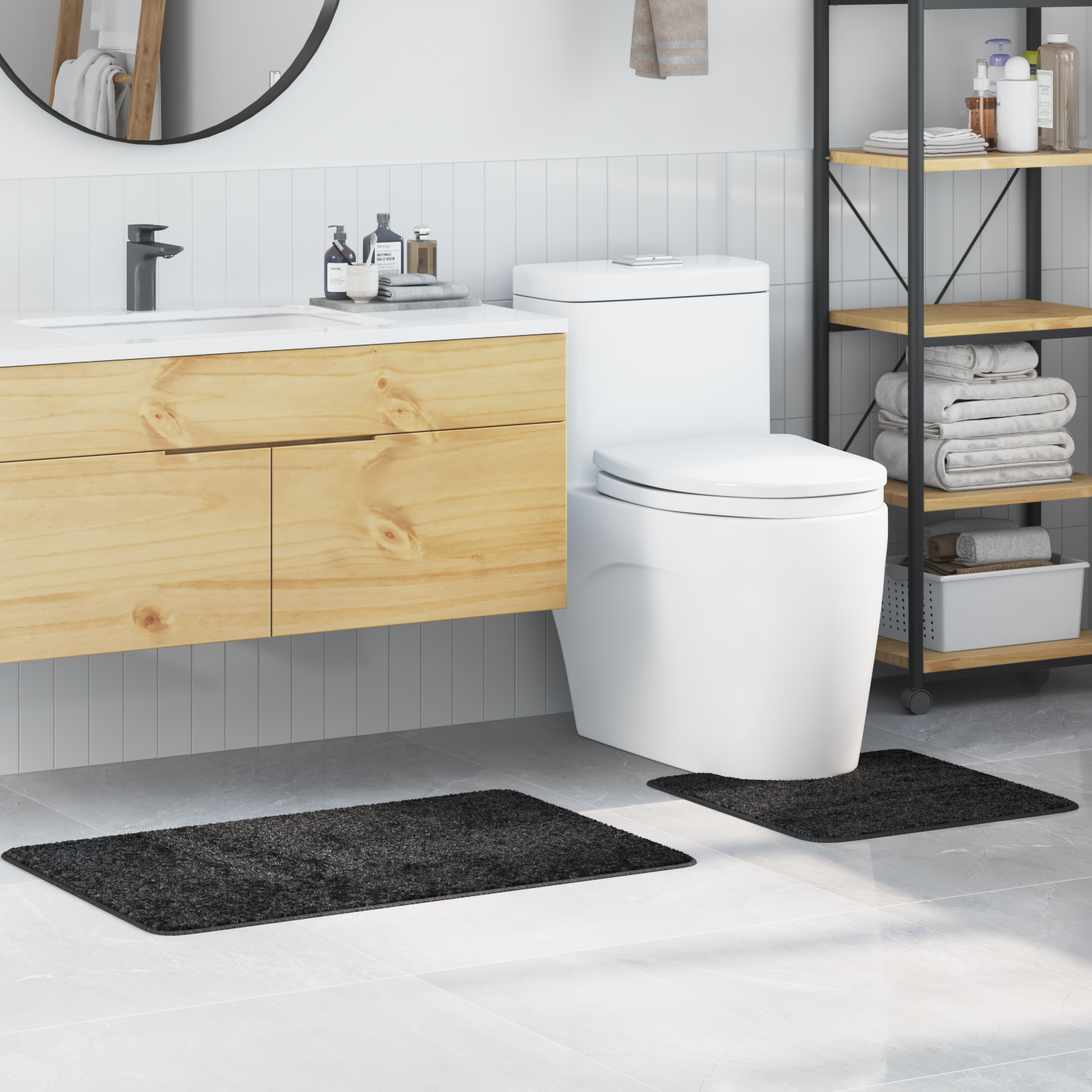 Set Di 2 Tappetini Da Bagno Grigio Scuro In Polipropilene Antiscivolo