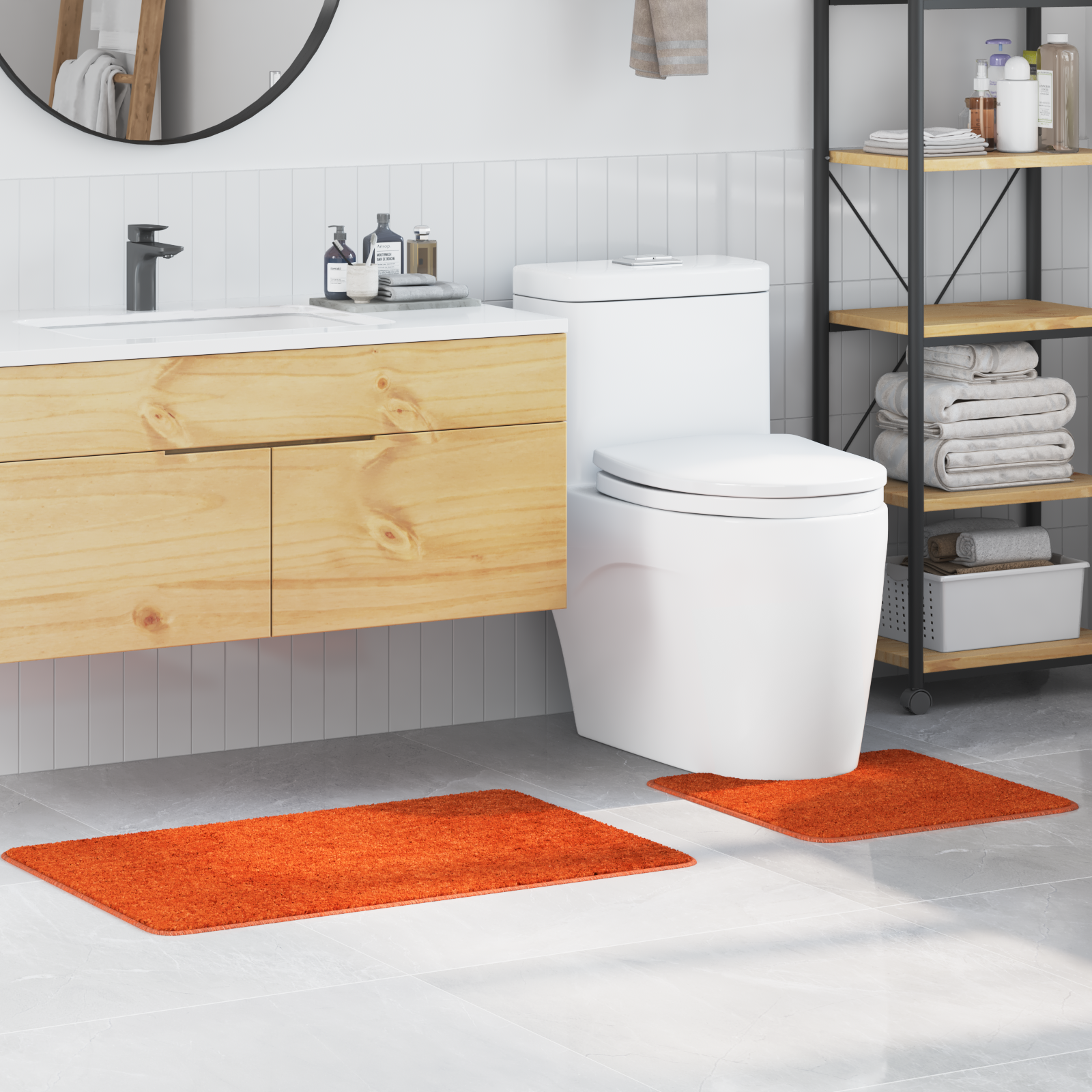Set Di 2 Tappetini Da Bagno Arancione In Polipropilene Antiscivolo