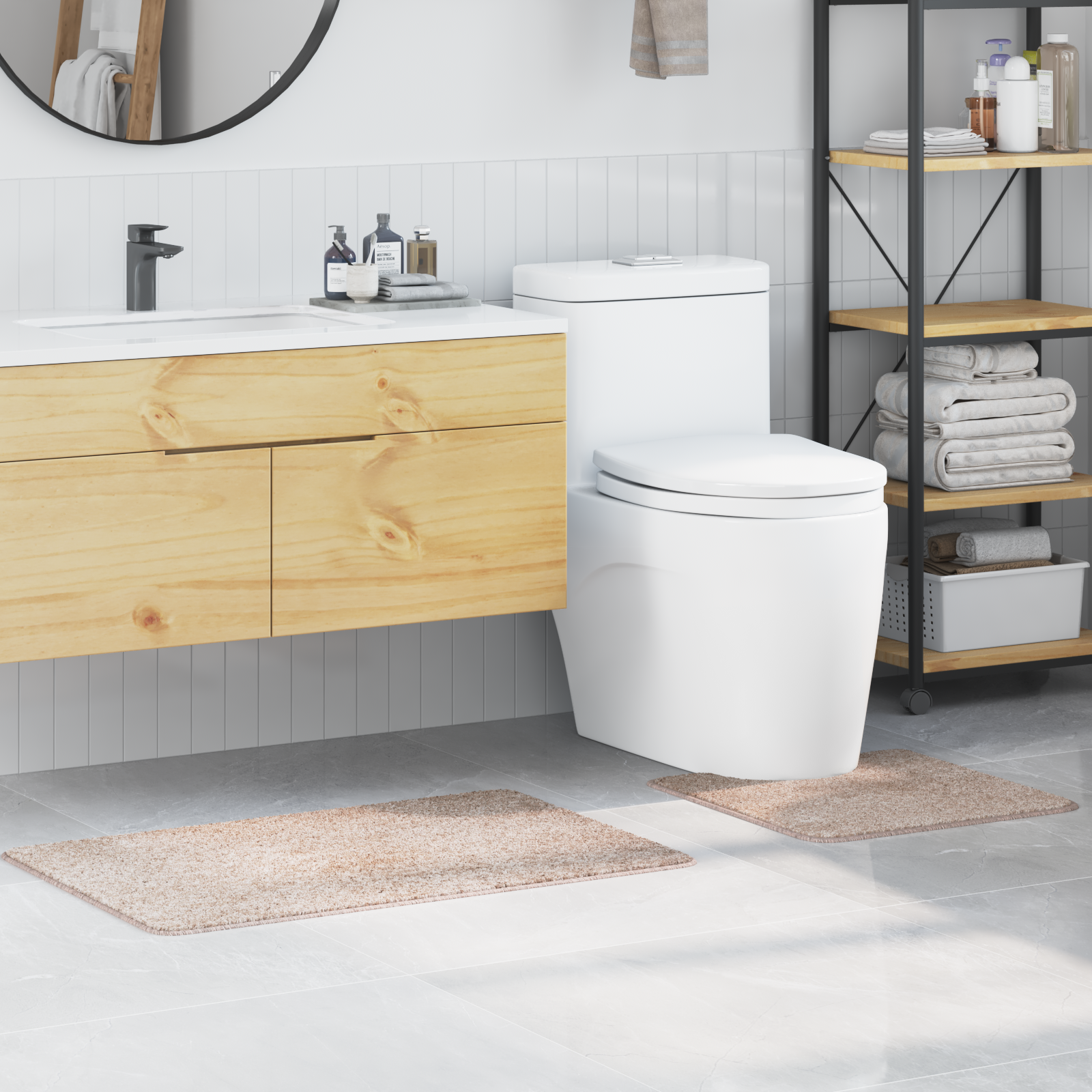 Set Di Tappetini Antiscivolo Per Il Bagno 2 Pcs Crema pp