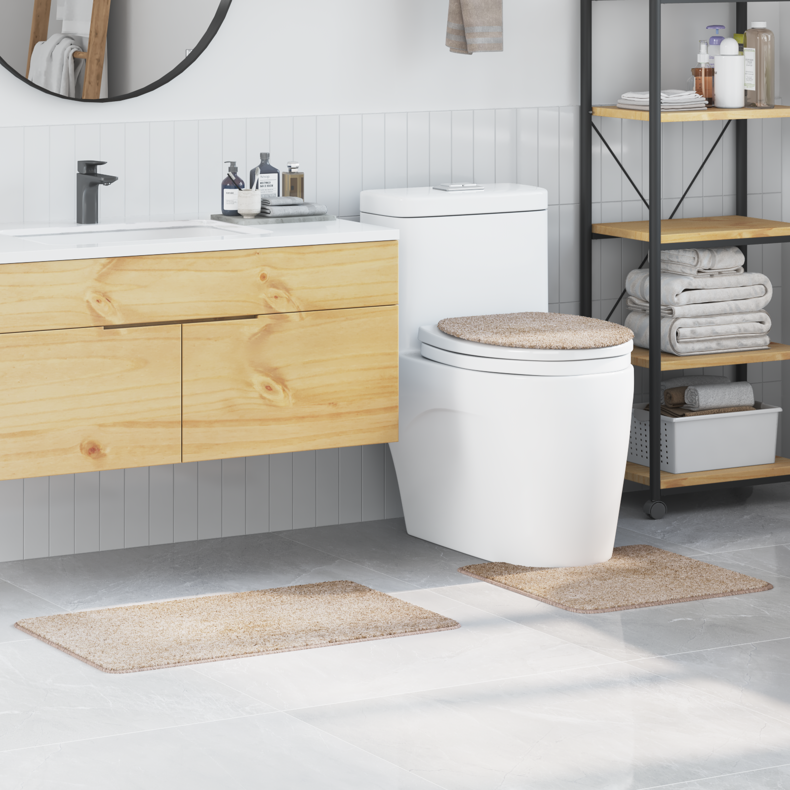 Set Di Tappetini Antiscivolo Per Il Bagno 3 Pcs Crema pp